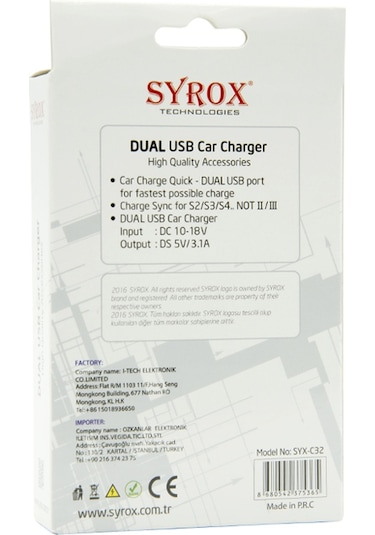Syrox C32 Metal Araç Içi Şarj Adaptörü ve Micro Usb Kablo Set 3.1