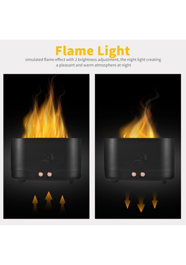 Hangfox Ev Ve Ofis İçin 225ml Usb Uçlu Renkli Alev Işıklı Aromaterapi Buharlayıcı, Otomatik Kapatma Özelliğiyle Esansiyel Yağ Dağıtıcı Siyah