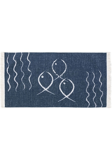 Mudo Home Larıssa Fısh Çift Taraflı Kilim Lacivert Beyaz 80x150 3627770