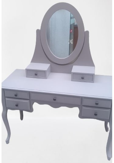 Dresuar makyaj masa 7 çekmece kayın aslan ayak parlak lake gri hareketli ayna kutuda sevk el yapım Gri