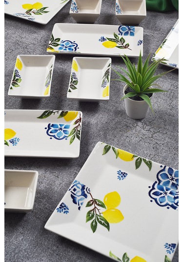 Piatti Naturali 12 Parça 4 Kişilik Limon Kahvaltı Takımı Handmade Sunum Set Çok Renkli