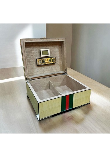 Gucc İtaly Humidor Puro Kutusu Yeşil/kırmızı Akçaağaç 40's