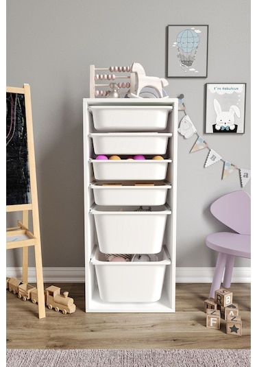 %100 Mdf - Large Mono 6 Sepetli Oyuncak Dolabı Beyaz