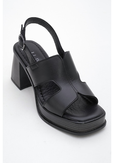Luvishoes Luvi Shoes Kevın Siyah Cilt Hakiki Deri Kadın Platform Topuklu Sandalet Siyah Deri