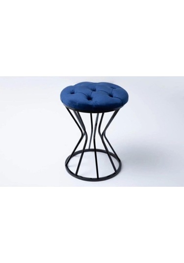 Metal Ayaklı Lüks Puf Tabure Kara Inci Pembe