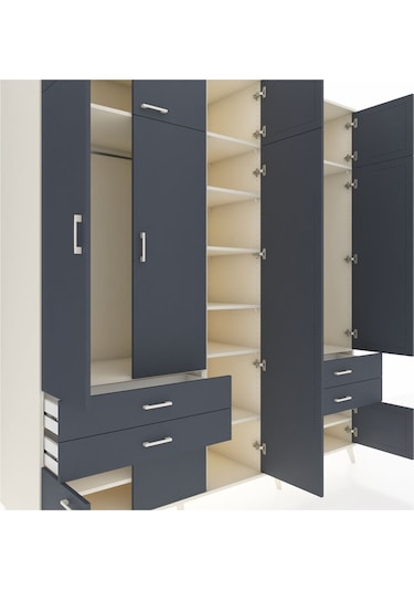 Kronos Dolap 12 Raflı 4 Çekmeceli 2 Askılı 220x59x243 Aytaşı-antrasit/antrasit Antrasıt/antrasıt