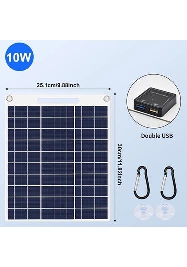 Trendooze 10w Usb Şarj İstasyonlu & 2 Çıkışlı Solar Panel - Taşınabilir Solar Jeneratör, 5v/12v/24v Uyumlu, Sunshine022 Model,