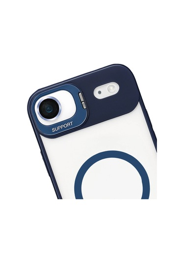 İphone Uyumlu 17 Air Kılıf Remim Magsafe Lensli Kamera Standlı Kapak Lacivert