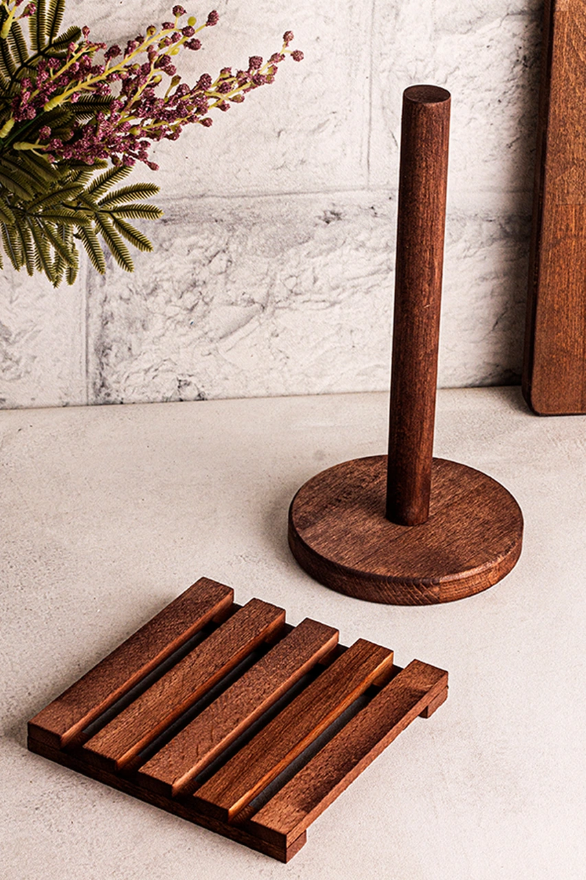 Snippy Peno - Sofra Mutfak Sunumluk Peçetelik Nihale 2'li Sofra Seti Mutfak Düzenleyici Kahverengi