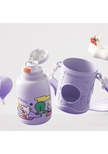 Clothing Finds Paslanmaz Çelik Su Bardağı Anaokulu Karikatür Cep Bardak Seti Çocuk Pot Emme Tüp Bardaklar 500ml 2ga1cz Mor