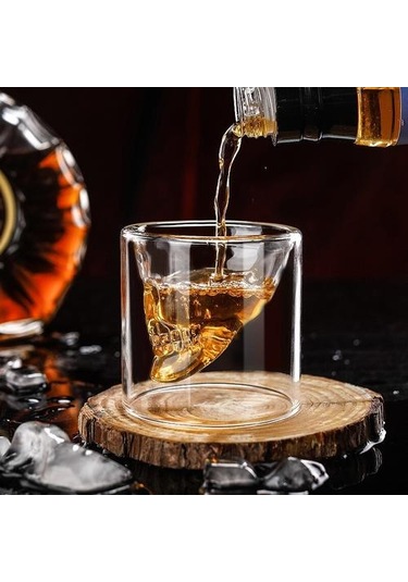 1 Parça Çift Wal100 Ml Kafatası Kafa Şekli Atış Cam Kupası Kokteyl Gözlük Bardak Hediye Kocası Şeffaf Altın