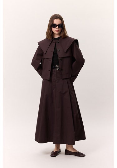 Cep Detaylı Geniş Etek Mürdüm Mürdüm