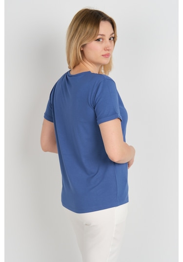 Sistas Kadın Kısa Kollu Süs Cep Detaylı Duble Kol Bluz 4110 Indigo Indigo