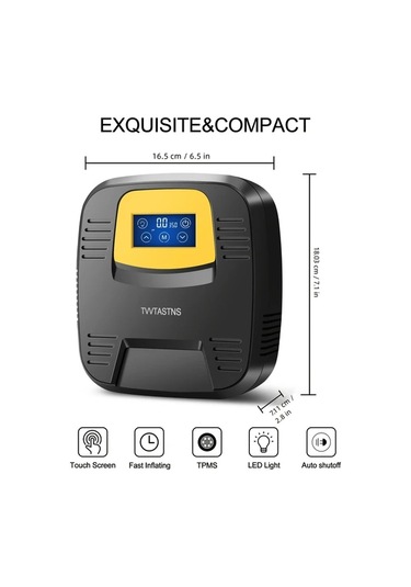 Xuweiwei Sarı Hava Kompresörü Lastik İnflatorü Taşınabilir Otomatik Hava Pompası Dokunmatik Ekran Led Işık Araba Bisiklet Basketbol İçin