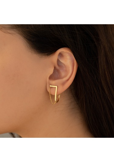 Dkmn Gümüş Oval Biçimli Zincirli 925 Ayar Kadın Gümüş Küpe