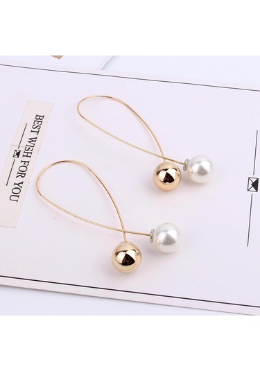 Mizaç Çift Taraflı Uzun Küpeler Kadın Sevimli Metal Minimalist El Yapımı İnci Küpeler Altın