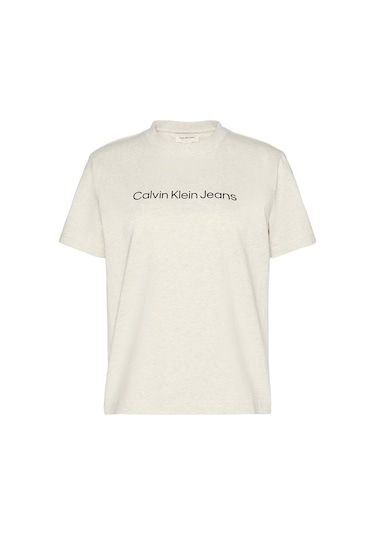Calvin Klein Kadın Classic Regular Fit Logo Baskılı T-shirt - Ekru Vanilla Heather
