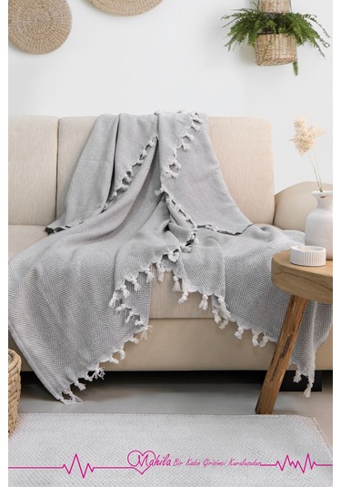 Klasik Pamuklu Koltuk Örtüsü 180x210cm Balık Sırtı Desen Koltuk Örtüsü Gri