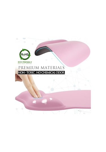 Hafızalı Köpük Bilek Desteğine Sahip Ergonomik Mouse Pad, Dizüstü Bilgisayar İçin Rahat Mouse Pad, Ağrıyı Hafifleten Bilek Desteği, Düz Pembe Çok Renkli