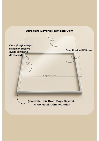 Goldborne - Gerçek Cama Baskı Siyah Alüminyum Metal Çerçeveli 2'li Set Modern Tablo