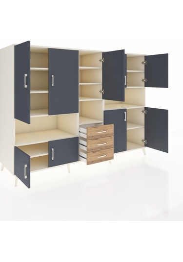 Kronos Dolap 13 Raflı 3 Çekmeceli 9 Kapaklı 220x59x163 Aytaşı-ant Aytaşı-antrasit/çam