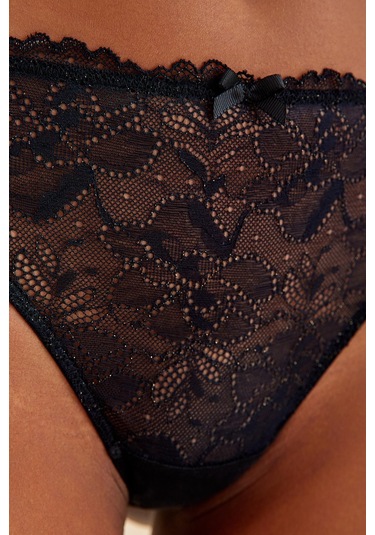 Roma Siyah Dantelli Slip Külot Siyah