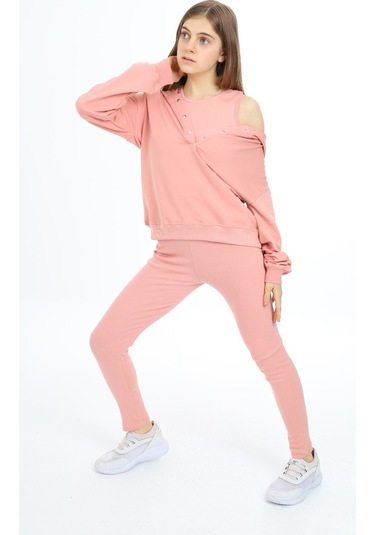 Toontoy Kız Çocuk Üçlü Taytlı Takım Koyu Pudra