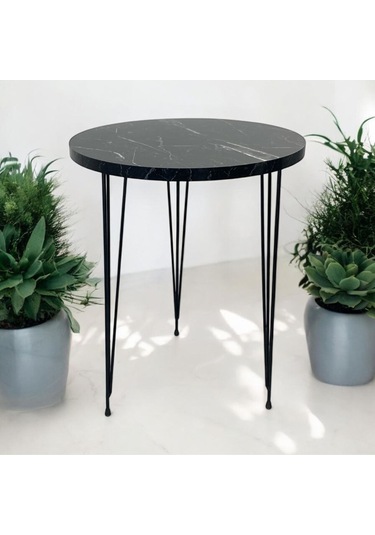 Zigon Sehpa Siyah Mermer Metal Tel Ayak Beyaz - Atlantik Çam