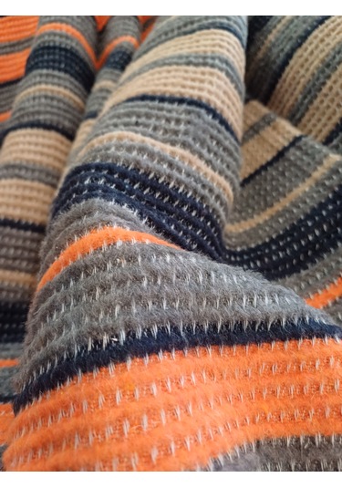 Çift Kişilik Pamuklu Battaniye 180 220cm Gri-turuncu Gri - Turuncu