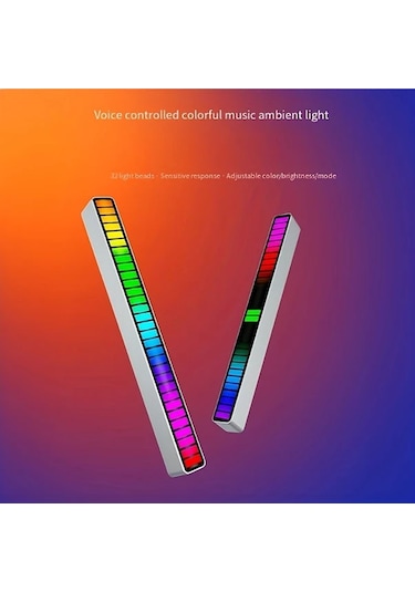 Honeybeeshop 2 Adet Siyah Müzik Pulsu Led Işık Çizgileri Eklenti Ses Kontrolü İle Renkli Ortam Işıkları Noel Oda Oyun Odası Dekoru Ayarlanabilir Renk Parlaklık Mod Şarj Edilebilir Polimer Pil
