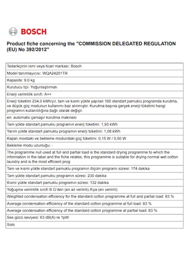 Bosch Serie 4 WQA24201TR 9 KG Isı Pompalı Kurutma Makinesi