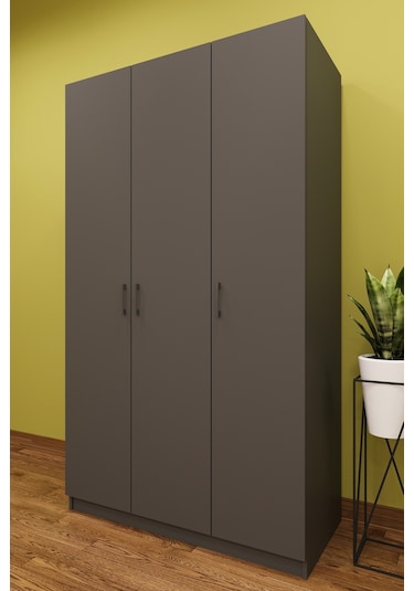 Asra Trend 3 Kapaklı Gardırop G-01 %100 MDF Geniş Hacimli Elbise Dolabı Antrasit
