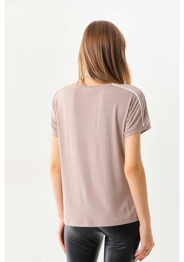 Sistas Kadın Bisiklet Yaka Kısa Kol Bluz 23025 Bej