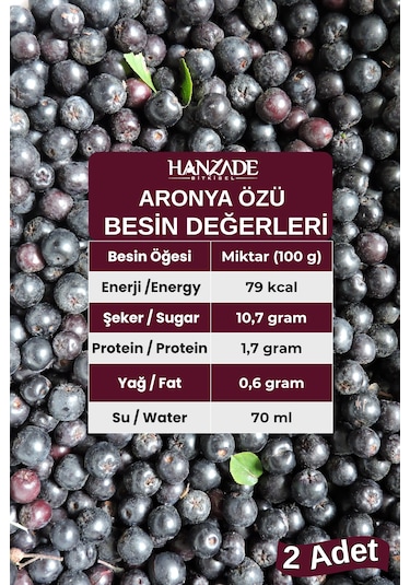 Hanzade Bitkisel Aronya Özü 500 Ml X 2 Adet Soğuk Pres, Yoğun Tat, Cam Şişe