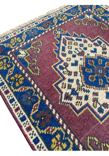 El Dokuma Eskitme Taşpınar Halısı 55x62 Mor Retro Küçük Halı Mor