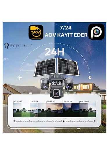 Rmztech Ztech Z7 Plus 4 Kameralı 8mp E-sim Çift Solar Panel 4g Aov Ptz Kamera Gece Renkli Görüş Hieasy