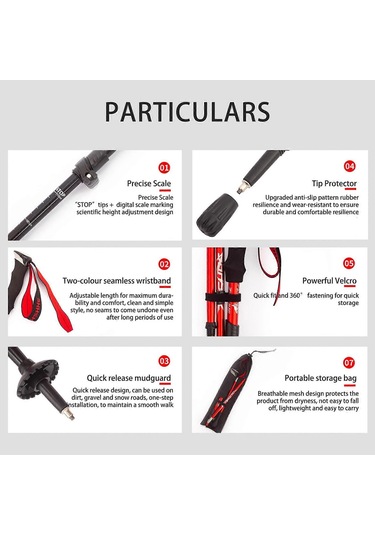 Yürüyüş Bastonları Kadın Erkek Hafif Unisex Aksesuarlarla Birlikte Yürüyüş Bastonları, 2 Adet, Kırmızı Çok Renkli