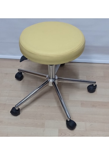 Krom Yıldız Ayaklı Hekim Taburesi Sarı Outdoor Kumaş