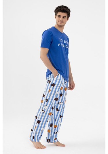 Erkek Kısa Kollu Pamuklu Hayvan Desenli Pijama Takımı Ko6303pj-2 Saks