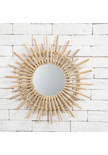 Pazly Yapımı Suntek Sunburst Rattan Modern Magideal M El Duvar Doğal Ayna Asılı Tc Bej