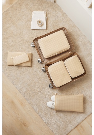 Home Wave 6'lı Bej Pötikare Bavul İçi Düzenleyici Set Bej