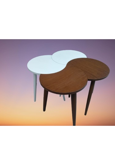 Zigon-Orta Sehpa Takım Hilal Model Parlak Ceviz Beyaz Renk Kayın