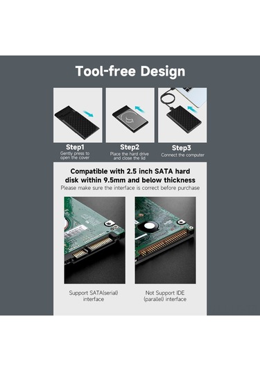 Leezsing Lenovo S-02 Usb 3.0 Taşınabilir Hdd Kutusu - 2.5" Sata, Hızlı Veri Aktarımı, Araçsız Kurulum
