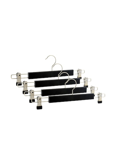 Nyn Ahşap Askı Mandallı Pantolon Etek Askısı Siyah Renk 4 Adet