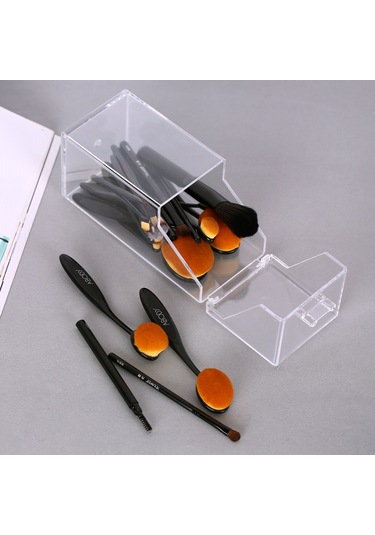 Hfambition Akrilik Şeffaf Makyaj Fırça Kutusu - Korumalı Kapaklı Organizer, Tidy Ve Temiz Tutucu 9x9x20.5cm Diğer
