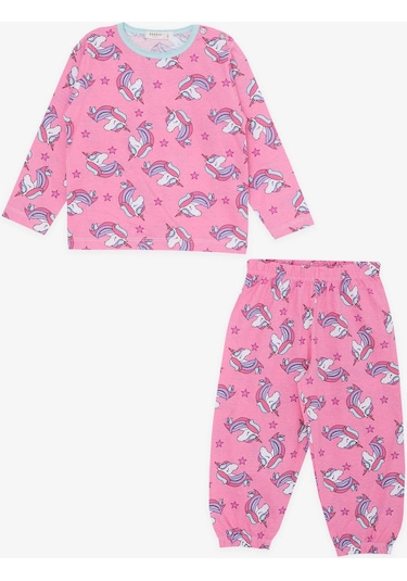 Breeze Kız Bebek Pijama Takımı Unicorn Desenli 9 Ay-3 Yaş, Pembe-pembe Pembe