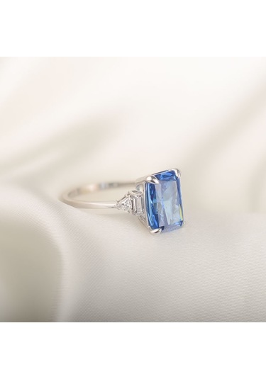 14k Altın Mavi Radyant Yüzük