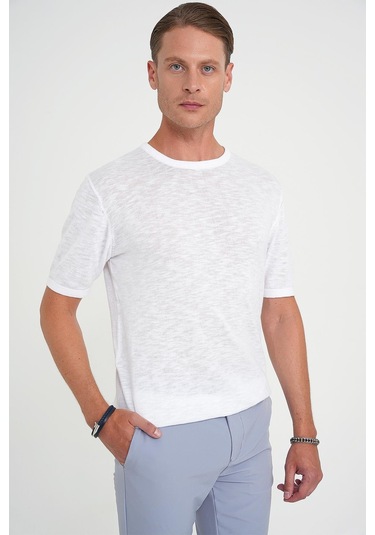 Comfort Fit Bisiklet Yaka Kısa Kol Spor Beyaz Triko Tr 881 Beyaz