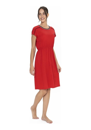 U.s. Polo Assn. 20008 Kadın Kırmızı Kısa Kollu Belden Büzgülü Gecelik Kırmızı