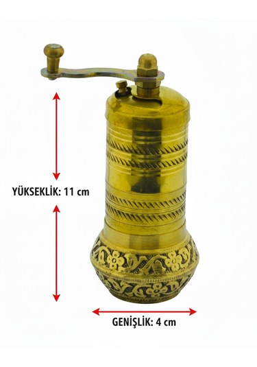 Pirinç El Yapımı Karabiber Ve Baharat Değirmeni Öğütücü 4cmx11cm Sarı